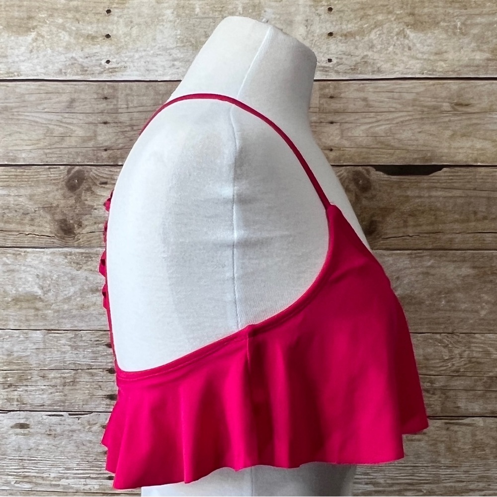 Hot Pink Flounce Ruffle Bikini Top Strappy Lattice Back Swim Separate Womens - Picture 5 of 9